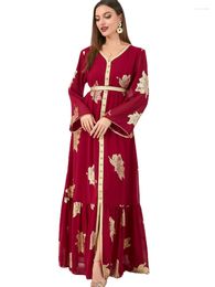 Etnische kleding Abaya Dubai Turkije Moslimvrouwen kleedt elegante kaftan Marokkaanse avondjurken Kaftan Chiffon Maxi Robe met lange mouwen lange mouwen