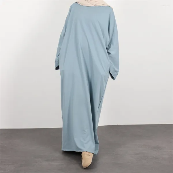 Ropa étnica Abaya Dubai Turquía Musulmán Delgada Sudadera Sólida Vestido Suelto Largo Mujeres Islámica Kaftan Oración Eid Ramadán Jalabiya