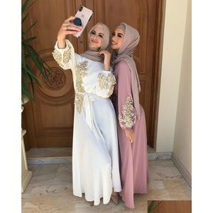 Etnische kleding abaya geborduurde moslim lange jurk vrouwen parels kaftan abaya gewaad femme musmane dubai hijab vestido islamitische abayat dhuvh