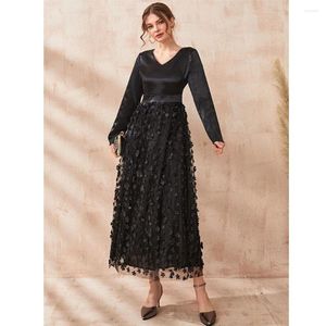 Etnische Kleding Abaya Voor 2023 Herfst Moslim Vrouwen Kant Mesh Lange Mouw Maxi Jurk Elegante Kaftan Dubai Party Gown Abaya vestido Jalabiya