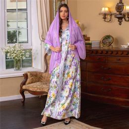 Ropa étnica Abaya para mujeres musulmanas elegantes Estampado floral Hijab Maxi Vestido Turquía Árabe Kaftan Eid Ramadán Vestido de fiesta Dubai Jalabiya