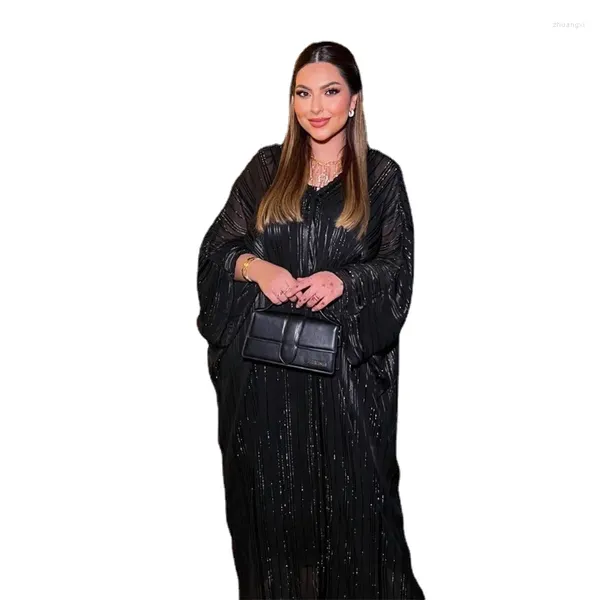 Vêtements ethniques Abaya pour femmes musulmanes Kaftan Dubaï Luxe Tissu brillant Batwing Sleeve Robe de soirée Modeste 2 pièces Ensemble