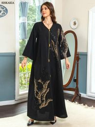 Vêtements ethniques Abaya pour femmes Dubaï 2024 Broderie florale Luxe Paillettes Casual Robe ample Robes de bal élégantes Femme