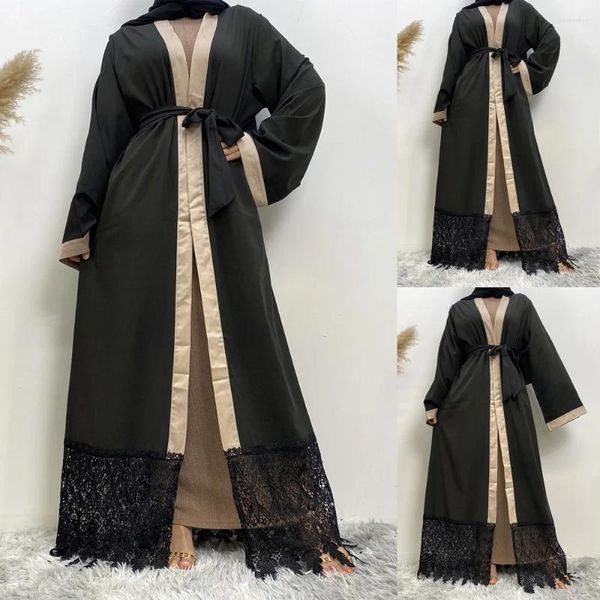 Vêtements ethniques Abaya pour femmes Dubaï 2024 Fashion Middle East Muslim islamique Kimono Black Lace Patchwork Open Turkey Robes