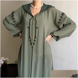 Etnische kleding Abaya voor dames Dubai Midden-Oosten Arabische Jellaba Ramadan Eid Losvallend gewaad Groen Lange mouwen V-hals Drop Delivery A Otnzi