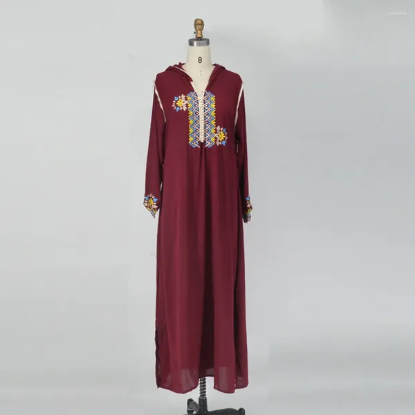 Vêtements ethniques Abaya pour femmes Dubaï Ramadan 2023 Jellaba Vin Broderie Manches longues Muslin Hijab Robe Maxi Robes Robe Femme Djellaba