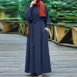 Vêtements ethniques Abaya pour femmes islamique Ramadan avec ceinture 2023 automne robes longues femmes couleur unie Collage musulman