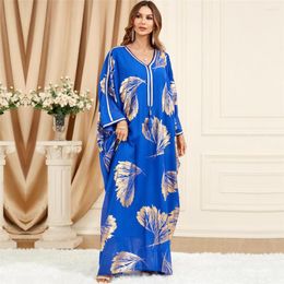 Vêtements Ethniques Abaya Pour Femmes Feuille Dorure Imprimer Manches Chauve-Souris Robe Kimono Col En V Surdimensionné Maroc Caftan Dubaï Robes De Luxe Eid Ramadan