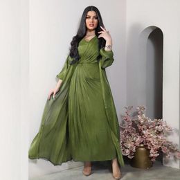 Vêtements ethniques Abaya pour femmes Satin soyeux musulman Islam longue robe 2 pièces ensemble fête marocaine Caftan robes arabes Jalabiya Dubaï Turquie