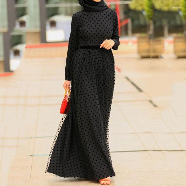 Ropa étnica Abaya Italia Arabia Saudita Eid Mubarak Oración Mujeres musulmanas Cinturón de malla doble negro