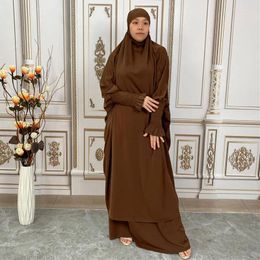 Ethnische Kleidung Abaya Khimar Set 2-teilige Gebetskleidung mit Kapuze Frauen Lange Robe Gesmoktes Kleid Röcke Dubai Islam Muslimisches Outfit Ramadan Eid