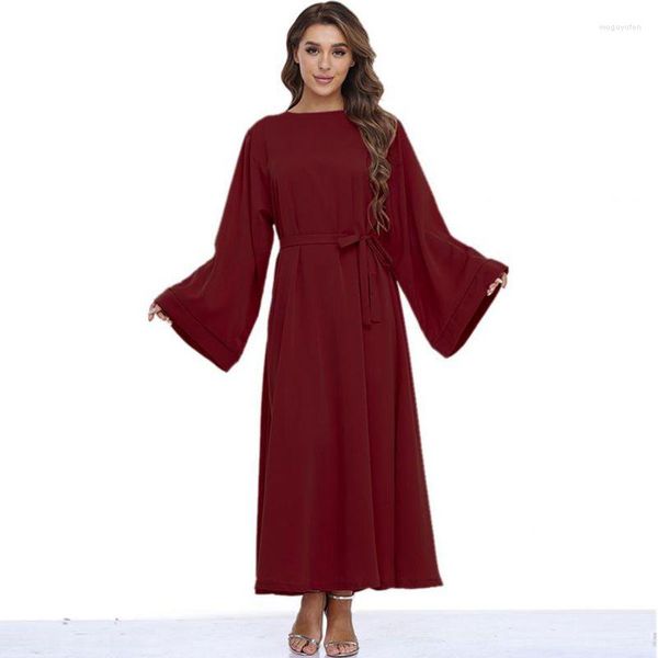 Ropa étnica Abaya Vestido largo para mujeres musulmanas Color puro Una línea Mangas sueltas Vestidos Dubai Reino Unido Modesto Elegante Turquía Islam Robe