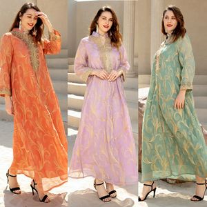 Vêtements ethniques Abaya De Luxe Marocain Caftan Robe Musulman Noir Arabe Pour Les Femmes Imprimer Mousseline De Soie Maxi Robes Turc Kimono Malaisie Robe 230510