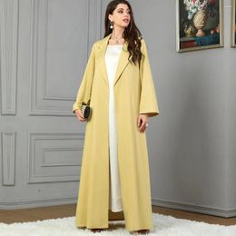 Etnische kleding Abaya Moslimvrouw Jurk met lange mouwen Dubai kalkoengele reversjack Modest Islam Hijab Robe elegante jurken 3799