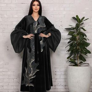 Vêtements ethniques Abaya Femme musulmane robe Sweet Style Gold Velvet Sequin Broidered Puff Sleeves