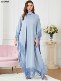 Vêtements ethniques Abaya femmes musulmanes gland manches chauve-souris robe col roulé décontracté ample surdimensionné ourlet irrégulier robe marocaine caftan ramadan 230616