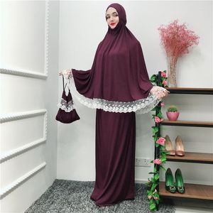 Etnische Kleding Abaya Ramadan Monochrome Mode Inclusief Hijab Jurk Tweedelige Moslim Vrouwen Islamitische Stijl Pak