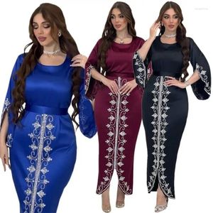Etnische kleding Abaya Satin Dubai feestavondjurken Turkse gewaad mode Afrikaanse glanzende diamanten jurken voor vrouwen bruiloft Nigeriaans