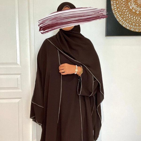 Vêtements ethniques Abaya Ensemble avec Hijab EID Ramadan Jazz Crêpe Modeste Trois Pièces Islamique En Gros Femmes Musulmanes Robe Kimono