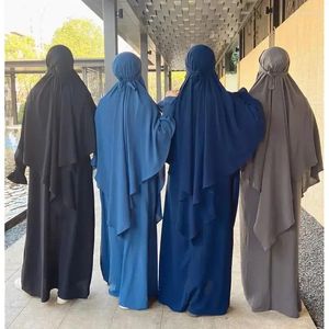 Ropa étnica Abaya con Khimar Set Jilbab 2 piezas Ramadán Eid Jilbeb Vestido largo Hijab Ropa de oración musulmana Mujeres Turquía Islam Dubai