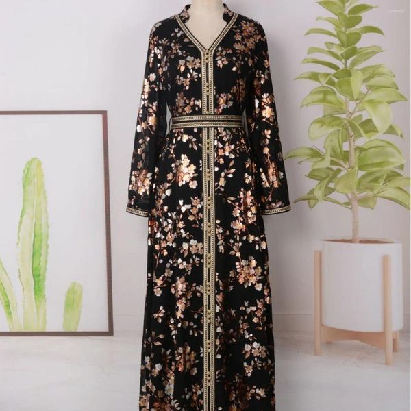 Vêtements ethniques Abaya Femmes Dubaï Moyen-Orient Caftan Léger et Cool Imprimé Simulé Soie Paillettes Broilées Longue Robe Boutonnée