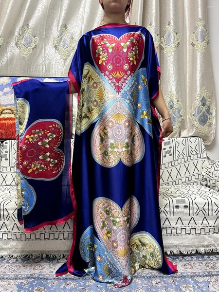 Vêtements ethniques Abayas pour femmes 2023 Mode imprimé satins de soie lâche femme robe africaine nigéria robes de soirée douces avec ceinture