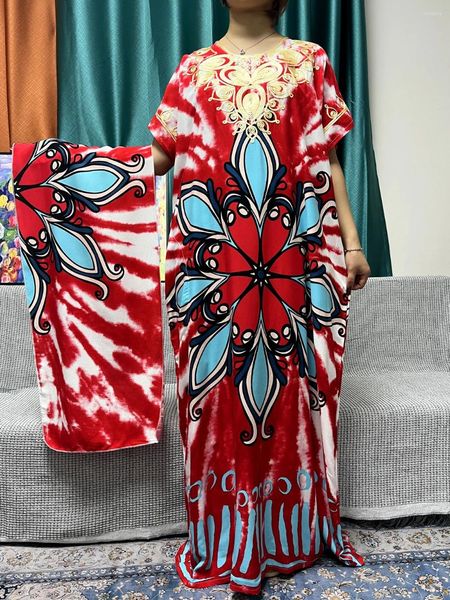 Ropa étnica Abayas para mujeres 2024 Moda Impreso Flor Apliques de algodón Ajuste suelto Femme Robe African Dubai Islam Vestidos con turbante