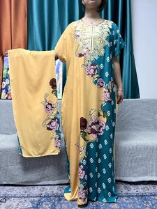 Vêtements ethniques Abayas pour femmes Appliques coton imprimé floral manches courtes coupe ample femme robe africaine islam robes de dinde avec turban
