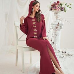 Vêtements ethniques Abayas pour femmes bordeaux diamants Robe à capuche Robe musulmane Femme Musulmane dubaï Abaya turquie robes longues
