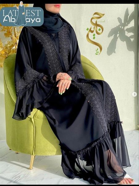 Vêtements ethniques Abayas pour les femmes en mousseline de soie noire noire foncées longues Dubaï robe Islamic Robes Turkey musulmane femme marocaine Caftan femme