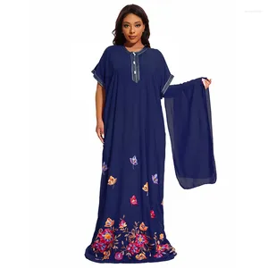 Vêtements ethniques Abayas pour femmes coton o-cou jilbab été manches courtes africaines plus taille robes lâches femme robe avec foulard