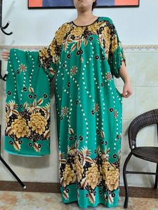 Vêtements ethniques Abayas pour femmes dubaï 2023 musulman Ramadan imprimé Floral col rond ample caftan africain Marocain Maxi Robe Femme avec grand