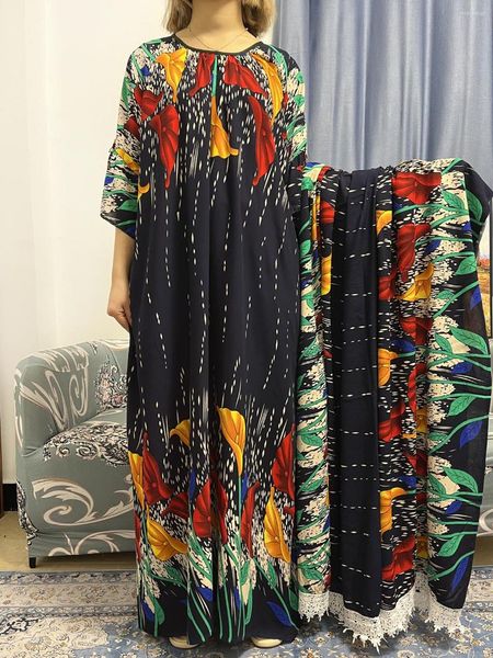 Ropa étnica Abayas para mujeres Dubai 2023 con bufanda grande estampado Floral cuello redondo vestidos africanos sueltos Kaftan Marocain Maxi Robe Femme