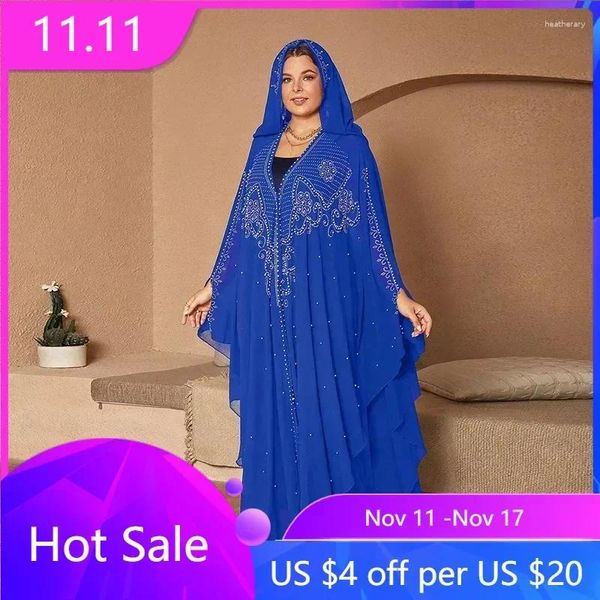 Vêtements ethniques Abayas pour femmes Dubaï Luxe Noir Bleu Mousseline de soie Boubou Robe de mode musulmane Caftan Mariage Occasions Cardigan