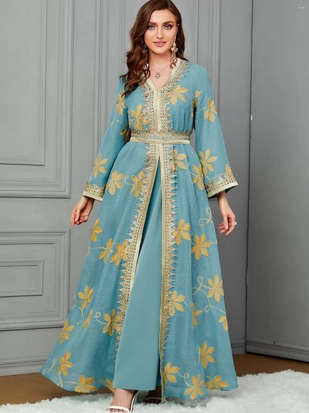 Vêtements ethniques Abayas pour femmes Dubaï Luxe 2 PCS Ensembles Robe de mode musulmane Caftan Marocain Robes de soirée de mariage Kimono Robe Djellaba
