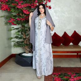 Ropa étnica Abayas Musulmán Vestido largo Mujeres Impreso Jilbab Moroccan Kaftan en V-Eck Árabe Turquía islámica Dubai Maxi Batón Drop d otsyp