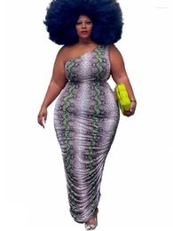 Etnische kleding Aficaanse jurk voor vrouwen Africa Street Fashion Robe Femme 2023 Snake Print een schouder geplooide spleet sexy