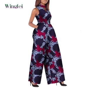 Vêtements ethniques Afrique vêtements pour femmes Ankara mode combinaison sans manches Sexy barboteuse pantalon large dames africaines combinaisons barboteuses WY2244 230510