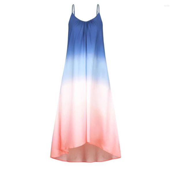 Ropa étnica Producto de África Color de contraste Impresión digital Vestido de verano con cabestrillo para mujer con falda larga de bolsillo FQOI