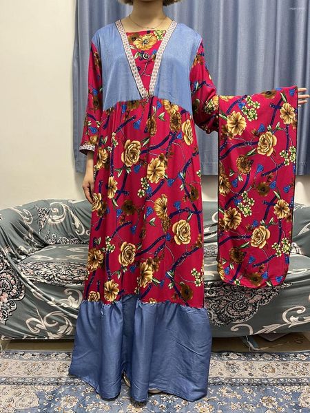 Ropa étnica África mujeres Dashiki Demin tela vestido musulmán Maxi señora bata suelta manga larga Kaftan Vestidos islámicos