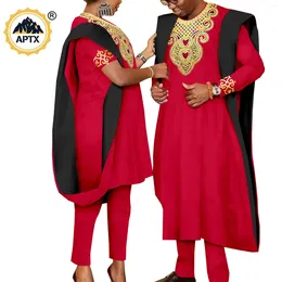 Vêtements ethniques Africain 3 pièces Costume pour hommes Correspondant Couple Tenues Agbada Dashiki Femmes Ensembles musulmans Bazin Riche Applique Robes Asoebi