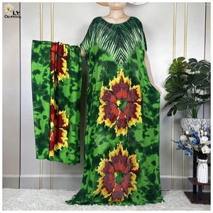 Etnische kleding Afrikaanse Abaya zomerjurk met grote sjaal Dames korte mouw Dashiki Diamant bedrukte bloemen losse katoen Maxi Islam