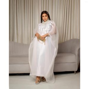 Vêtements ethniques tenue africaine pour les femmes broderie Abaya blanche plus taille élégante.