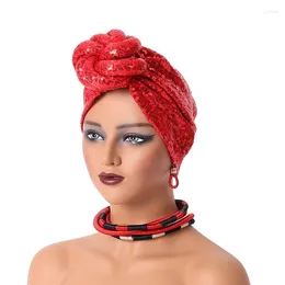 Vêtements ethniques Africain Auto Gele Headtie Aso Oke Sequin Turban for Women Knotted Headwrap beanie Hat Turbante Mujer Cap Muslim Hijab Bonnet