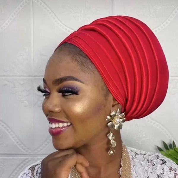 Ropa étnica Auto Gele Headtie Aso Oke Women Turban Cap Capas Nigeria Sombrero de sombrero de capó ya hecha