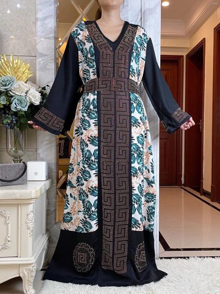 Vêtements ethniques Automne africain Abaya pour femmes Dubaï Robe islamique Patchwork Tissu Diamants Manches longues Soirée musulmane arabe