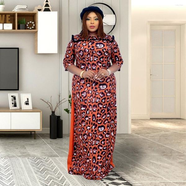 Ropa étnica vestidos africanos de otoño para mujeres 2023 musulmán cuello redondo novedad estampado de leopardo Maxi ropa nigeriana vestido de noche de manga larga