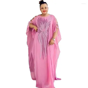 Vêtements ethniques robe en mousseline de soie africaine femmes creux manches chauve-souris été Boubou Robes casual bâton diamants longs