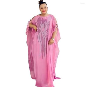 Vêtements ethniques robe en mousseline de soie africaine femmes creux manches chauve-souris été Boubou Robes casual bâton diamants longs