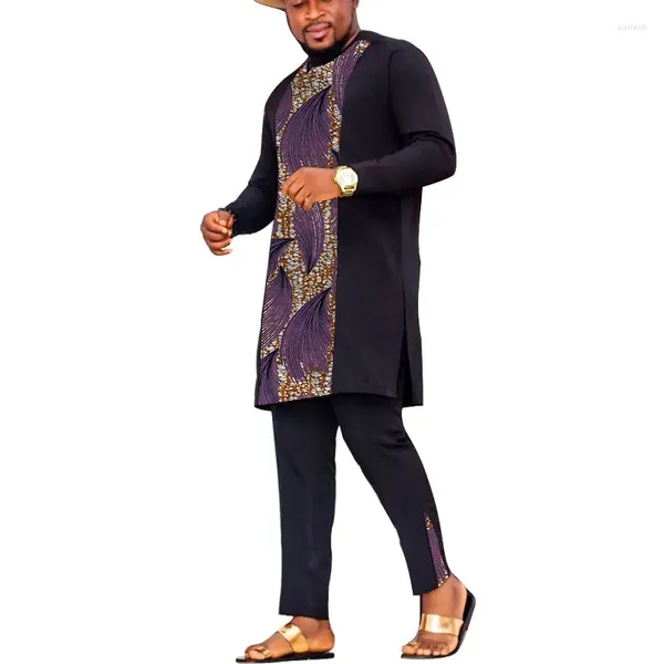 Vêtements ethniques Vêtements africains Ensembles pour hommes noirs Patchwork Design Costume Tops avec pantalon Mode nigériane Mâle sur mesure Vêtements de mariage